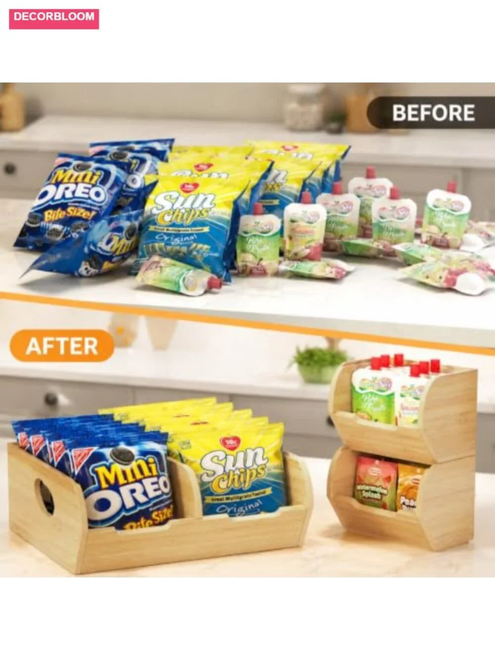 Bamboo Potato Onion Storage Bin 3 Pack Stackable Produce Basket